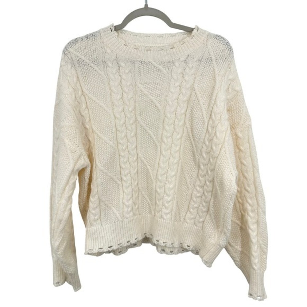 Le Lis Collection Cozy Soft Cream Cable‎ Knit Sweater Medium Pullover